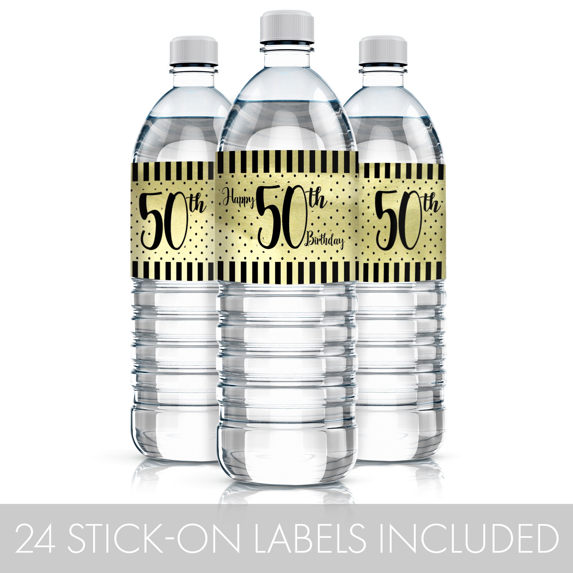 50th Birthday Water Bottle Labels Black and Gold 50th - Etsy