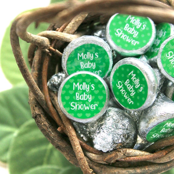 Personalized Green Chocolate Baby Shower Kiss Sticker, Girl or Boy Baby