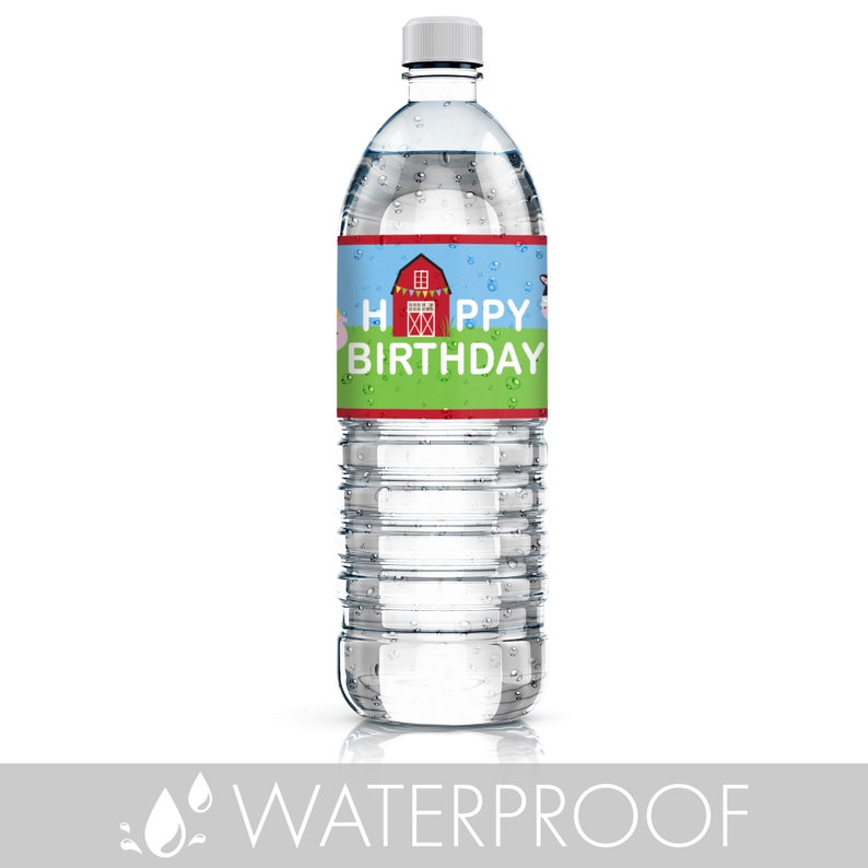 Barnyard Farm Animals Birthday Party Water Bottle Labels, waterproof, safe for water, ice, and coolers