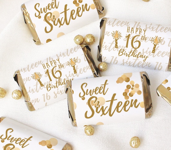 Sweet 16 Party Favors White and Gold - Miniature Chocolate Bar