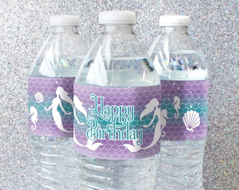 Mermaid Birthday Party Water Bottle Labels Splish Splash Mermaid Birthday Bash - Under the Sea Mermaid Princess Party Favors, 20 Stickers