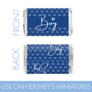 It's a Boy Blue Baby Shower Candy Wrapper for Miniatures Chocolate Bars, 42 Stickers, Navy Blue Sweet Baby Boy Baby Shower Labels image 4