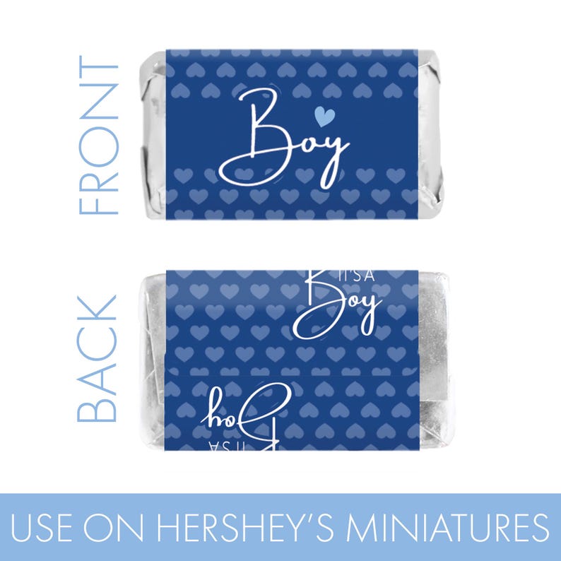 It's a Boy Blue Baby Shower Candy Wrapper for Miniatures Chocolate Bars, 42 Stickers, Navy Blue Sweet Baby Boy Baby Shower Labels image 4