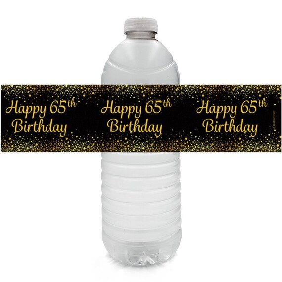 65th Birthday Party Decorations Water Bottle Labels Black