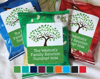 Personalized Family Reunion Stickers | Custom Stickers | Family Reunion Tree - Chip Bag Labels, Snack Bag Decor or Recipe Seals - 32 or 96