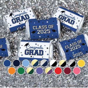2025 Graduation Mini Chocolate Bar Candy Bar Wrapper Labels, Class of 2025 Favors, Congrats Grad Party Decor, 17 School Colors - 45 Stickers