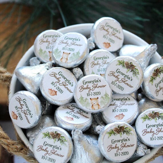 Personalized Woodland Bear Party Favor Stickers for Hershey Kisses - 180 Labels, Use for Woodland Baby Shower, Teddy Bear 1st Birthday Party Il_570xn