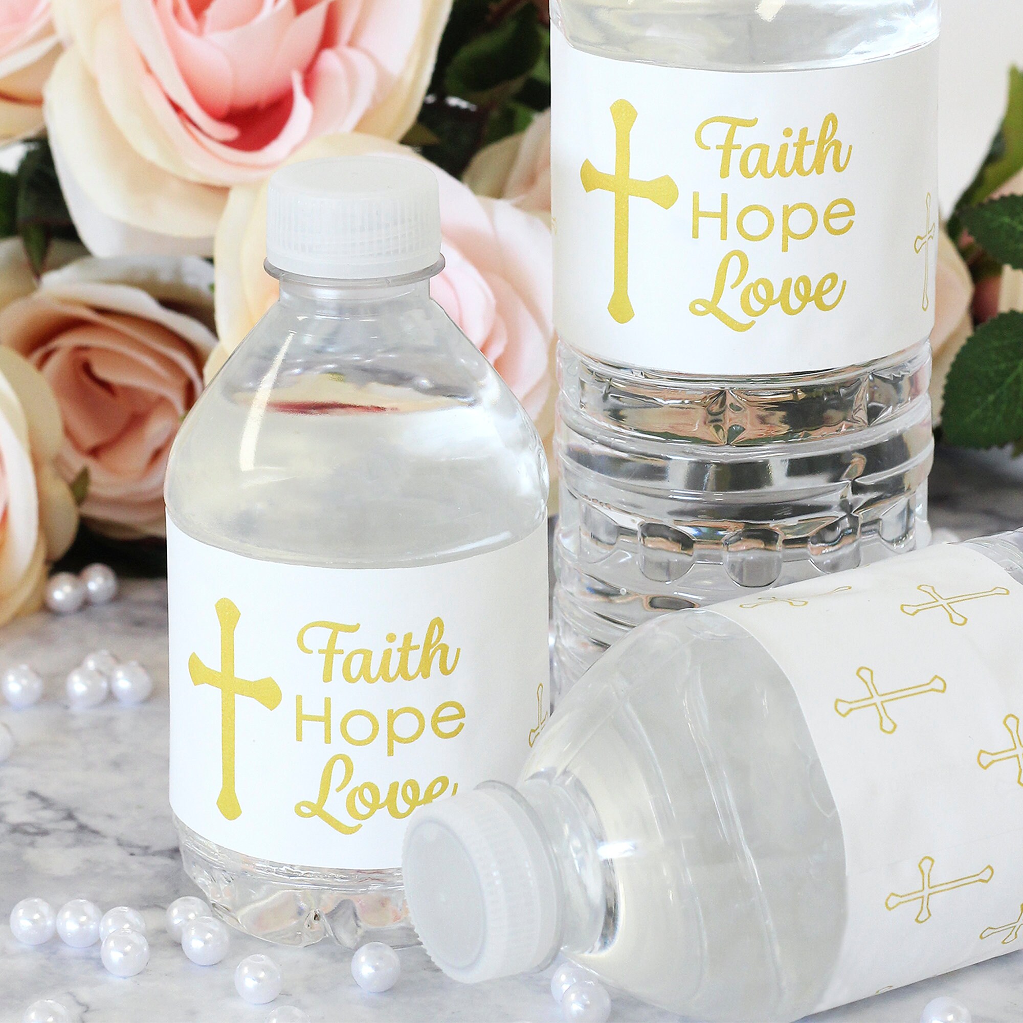 Baptism Water Bottle Labels Gold Cross Baptism Favors Faith Etsy