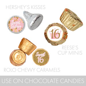 Pink and Gold Sweet 16 Party Favor Chocolate Kisses Stickers, Happy ...