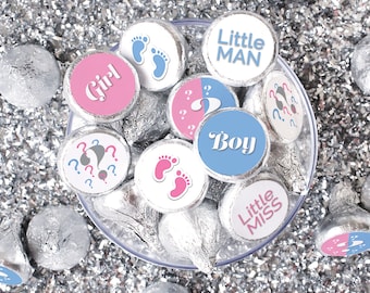 Baby Gender Reveal Party Chocolate Kiss Stickers | Boy or Girl, Pink or Blue, Miss or Man with Question Marks | Party Favor Idea - 180 Label