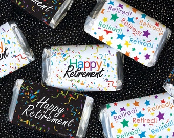 Retirement Candy Wrapper for Miniature Chocolates - Happy Retirement Sticker Decor -  Retirement Party Favors Labels Colorful Bright Fun