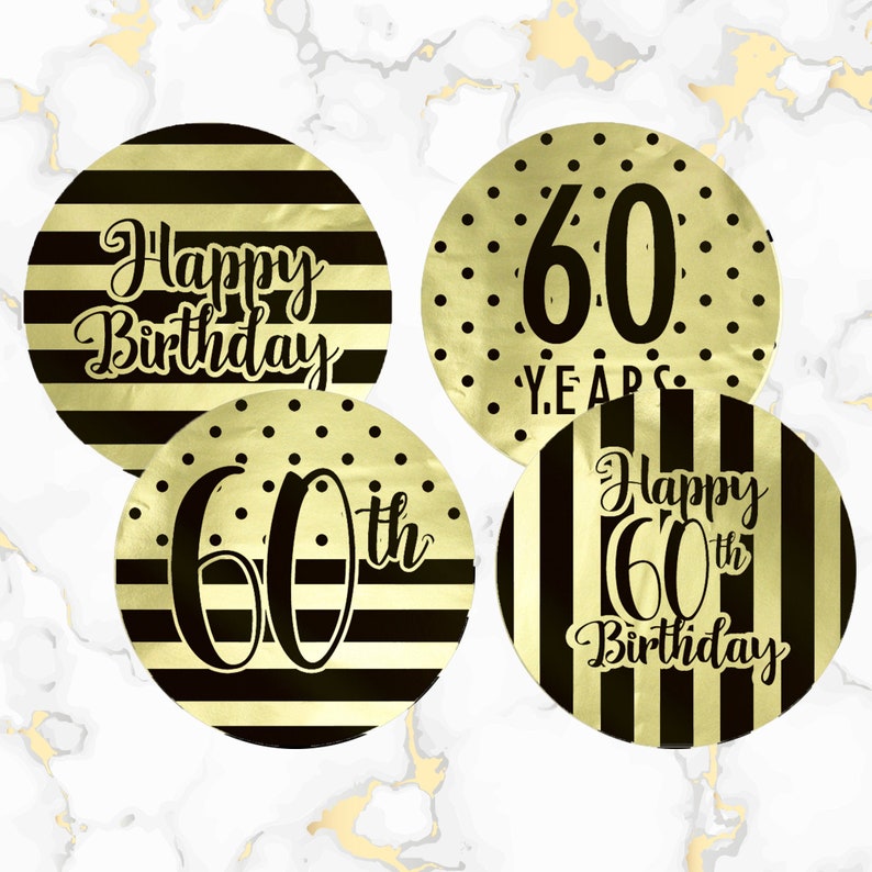 40 Count Shiny Foil Birthday Decorations Black and Gold 60th Happy Birthday Party Favor Bag Labels 60th Birthday Envelope Stickers