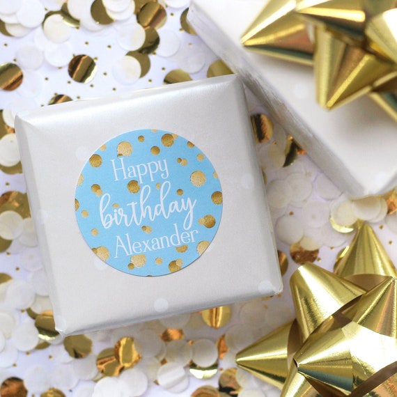 Blue and Gold Boy Baby Shower Favor Stickers - 1.75 in - 40 Labels