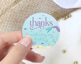 Mermaid Birthday Party Favor Stickers -  Thanks for Celebrating My Birthday Goodie Bag Stickers - Mermaid Princess Party - 40 Labels