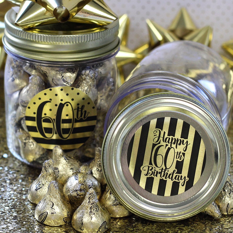 40 Count Shiny Foil Birthday Decorations Black and Gold 60th Happy Birthday Party Favor Bag Labels 60th Birthday Envelope Stickers