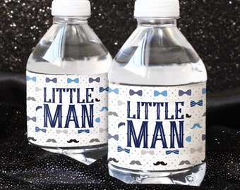 Little Man - Boy Baby Shower Water Bottle Labels, Bow Tie Sticker for Baby Shower Favors, It's a Boy Baby Shower Decorations, 24 Labels