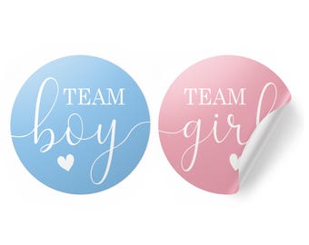 Pink or Blue Gender Reveal Stickers, 40 Count | 1.75" Round, 20 Team Boy and 20 Team Girl, Voting Labels, Party Decoration