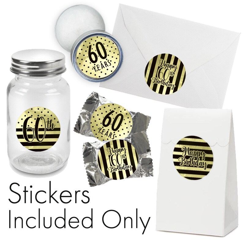 40 Count Shiny Foil Birthday Decorations Black and Gold 60th Happy Birthday Party Favor Bag Labels 60th Birthday Envelope Stickers