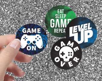 Video Game Birthday Party Favor Labels, Gamer Favor Bag Stickers, Level Up Decorations, Game On Invitation Envelope Seals, 40 Gamer Stickers