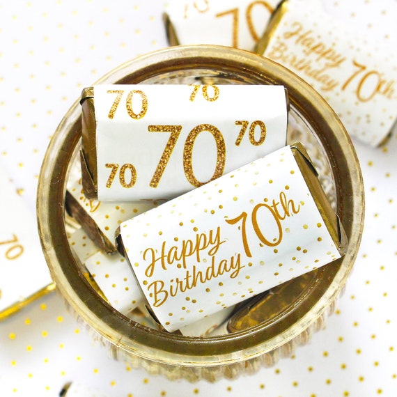 Etiquetas de envoltorio de caramelos de 70 cumpleaños para barras de  chocolate en miniatura, pegatinas de oro blanco para regalos de fiesta,  feliz cumpleaños mamá papá mujeres hombres 45 ct -  México