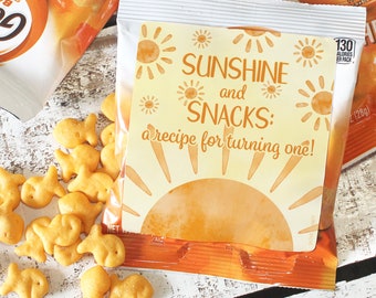 First Trip Around the Sun Birthday Party Goldfish Snack Bag Labels, 32ct, 1st Birthday Party Favor Stickers, Turning One Birthday