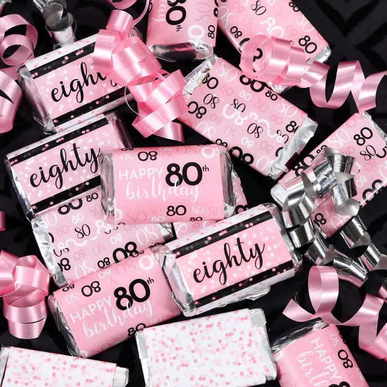 80th Birthday Party Favor Stickers Pink and Black Mini Candy - Etsy