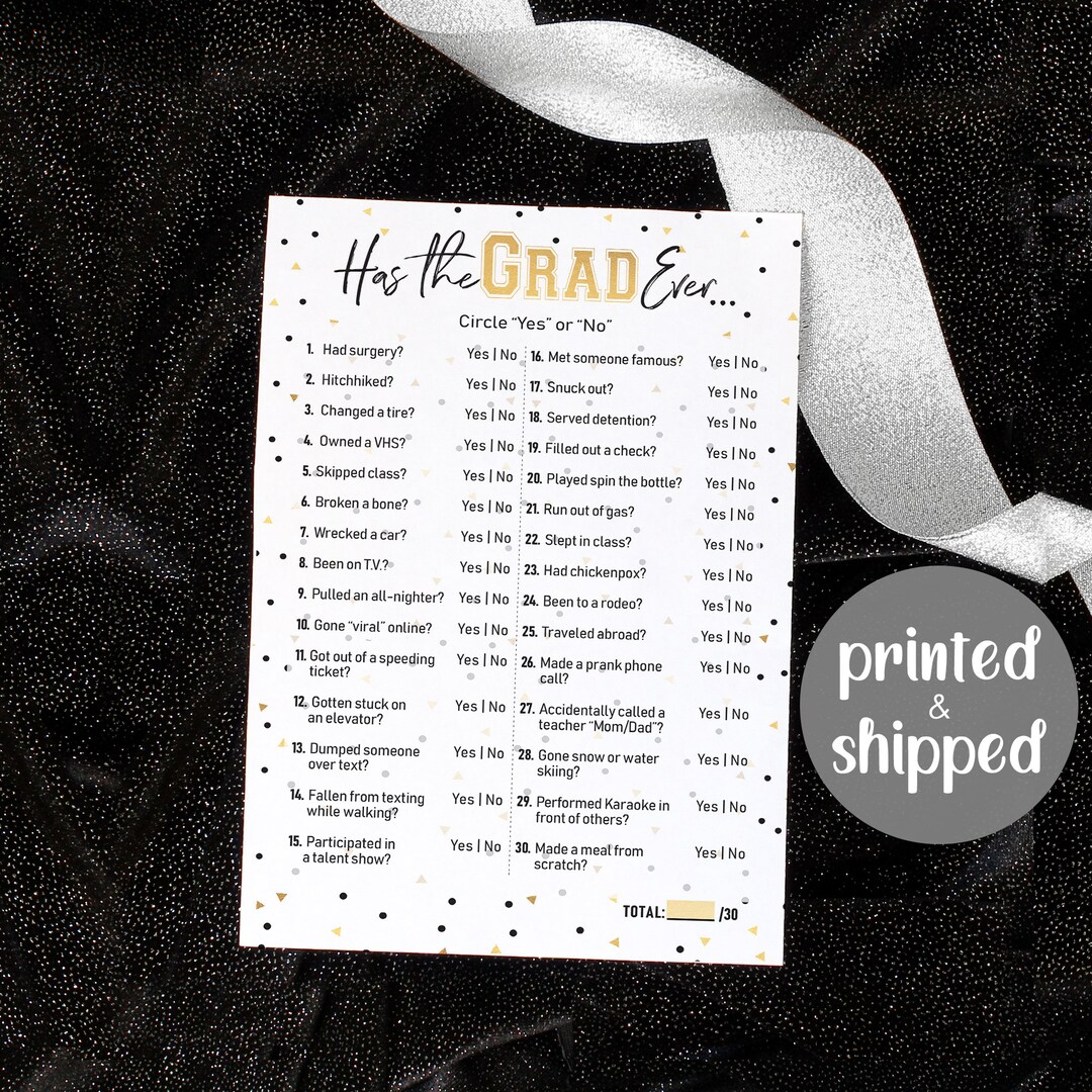 Has The Grad Ever Graduation Party Game - 25 Cards With Answer Key, Black & Gold Design - View #5