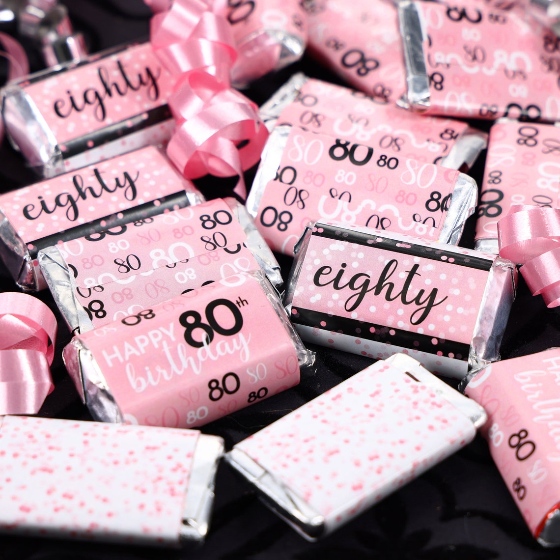 80th Birthday Party Favor Stickers Pink and Black Mini Candy - Etsy