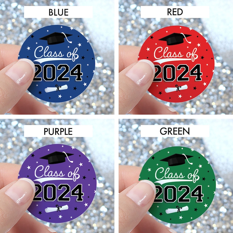 2024 Graduation Stickers 1.75 Circle Envelope Seals Party Favor Bag Labels Class of 2024 Stickers for Favors 10 School Colors image 7