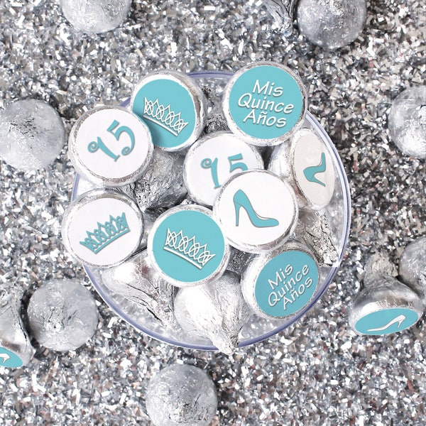 40 Count Quinceañera Stickers - 'Mis Quince' Spanish/English, 2 Inch Glossy, Sky Blue Design, Handmade In USA - View #13