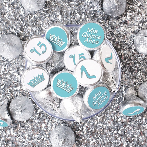 Quinceañera Birthday Stickers for Chocolate Kisses, Robin's Egg Blue – 180ct | 15th Birthday Party Decorations, Teal Favors, Quince Años