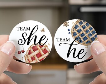 Cutie Pie Gender Reveal Stickers, Team He or She, Baby Shower Favors