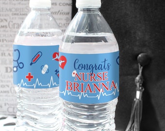 Personalized Nurse Graduation Water Bottle Labels - Nursing Graduation Decorations Stickers, Grad Party Supplies, RN, LPN, BSN