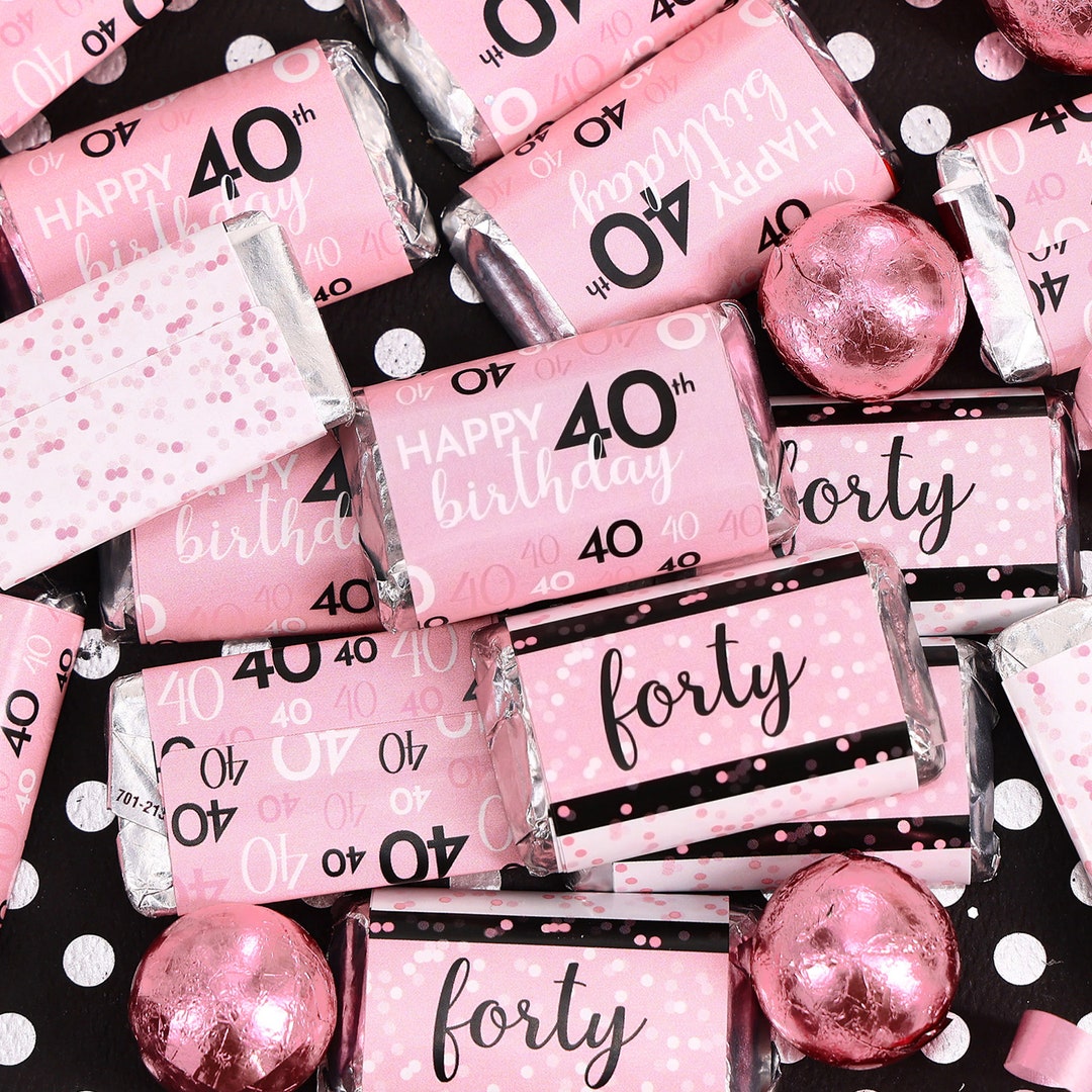 40th Birthday Party Favor Stickers Pink and Black Mini Candy Etsy