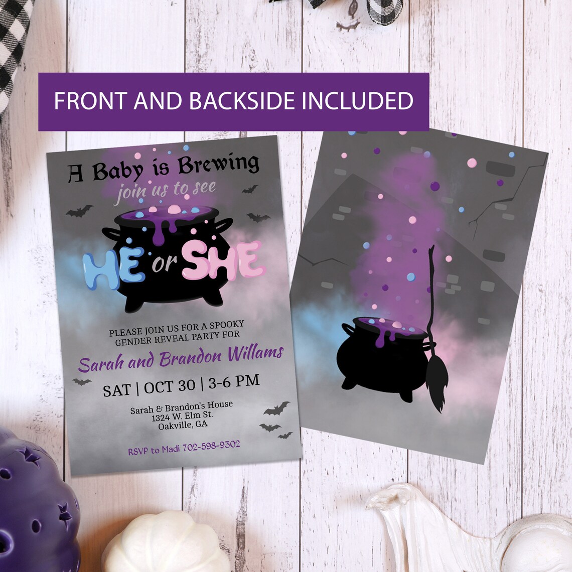 Halloween Gender Reveal Party Invitation A Baby is Brewing He Etsy