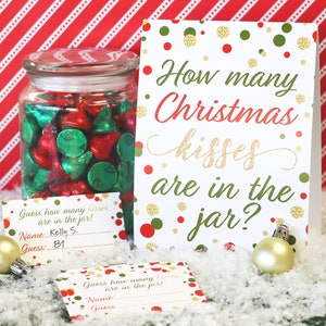Christmas Games How Many Kisses Guessing Game, Christmas Party Games and Party Supplies - Indoor Family Holiday Icebreaker - 30 Player Cards