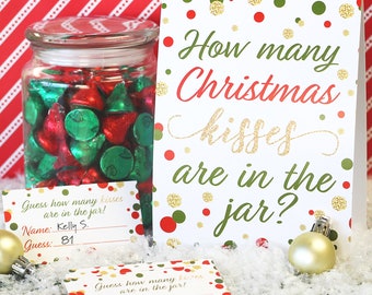 Christmas Games How Many Kisses Guessing Game, Christmas Party Supplies - Indoor Family Holiday Icebreaker - 30 Player Cards