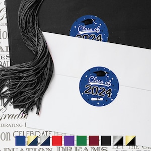 2024 Graduation Stickers 1.75 Circle Envelope Seals Party Favor Bag Labels Class of 2024 Stickers for Favors 10 School Colors image 4