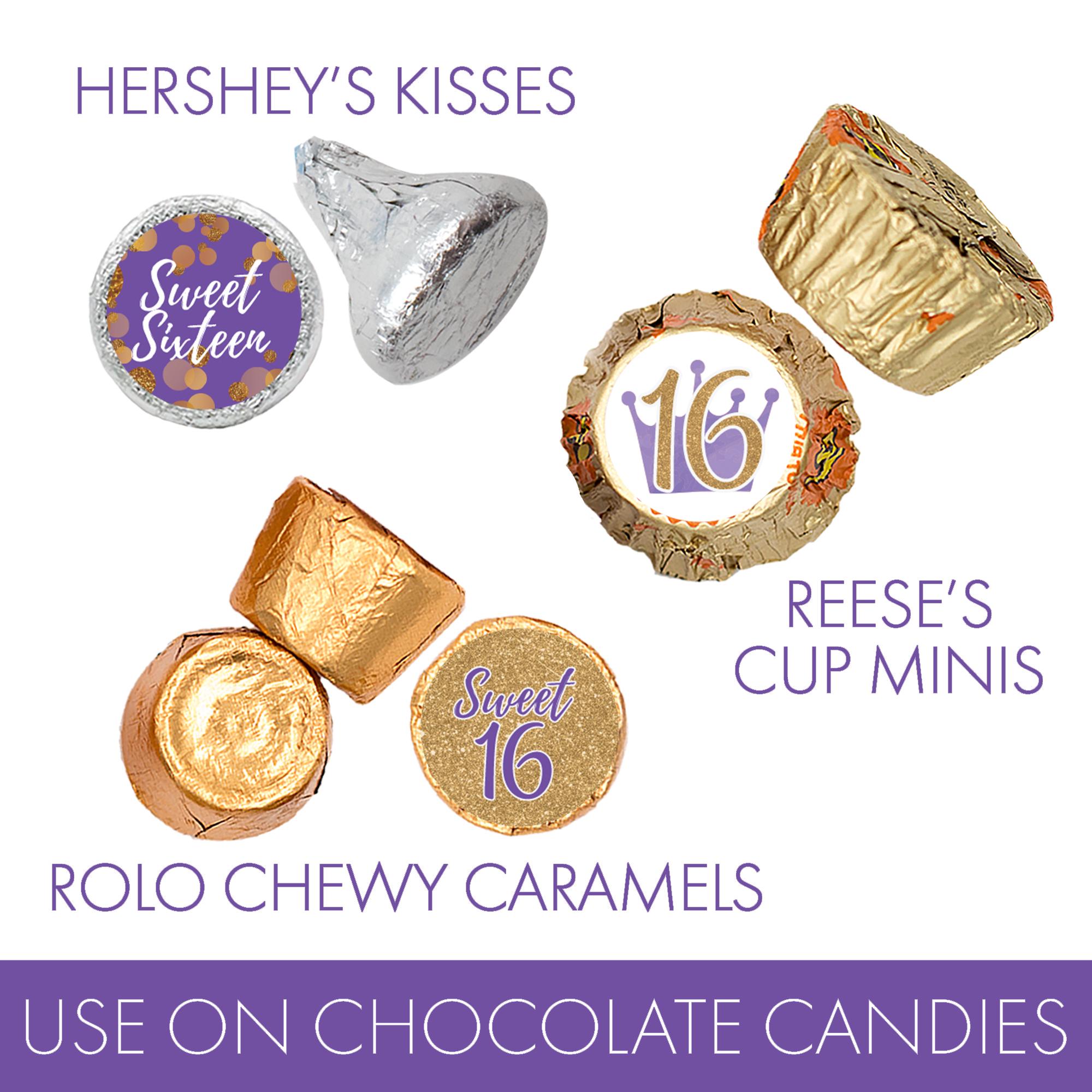 Sweet 16 Purple and Gold Birthday Party Favor for Chocolate Kisses ...
