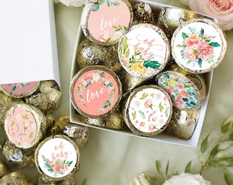 Baby in Bloom Kiss Stickers Pink Floral Baby Shower – It's a Girl Decor, Oh Baby Favors, 180 Count