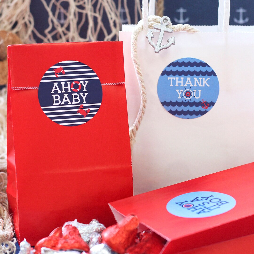 Ahoy It's a Boy Baby Shower Favor Bag Labels 40 Thank You Etsy