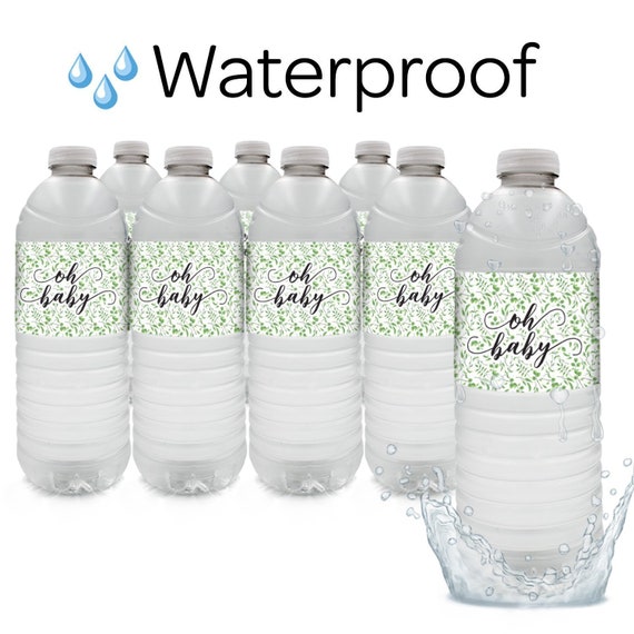 Greenery Baby Shower Water Bottle Labels 24ct Waterproof Stickers