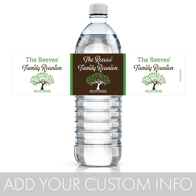 Personalized Family Reunion Water Bottle Labels Custom Family Reunion Tree Decor Party Favors 9 colors 24 100 or 250 Waterproof Stickers image 2