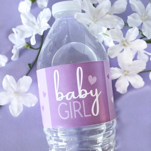 Purple It&#39;s a Girl Baby Shower Water Bottle Labels – 20 Waterproof Stickers, Violet, Lilac, or Lavender Baby Shower Decorations Party Favors