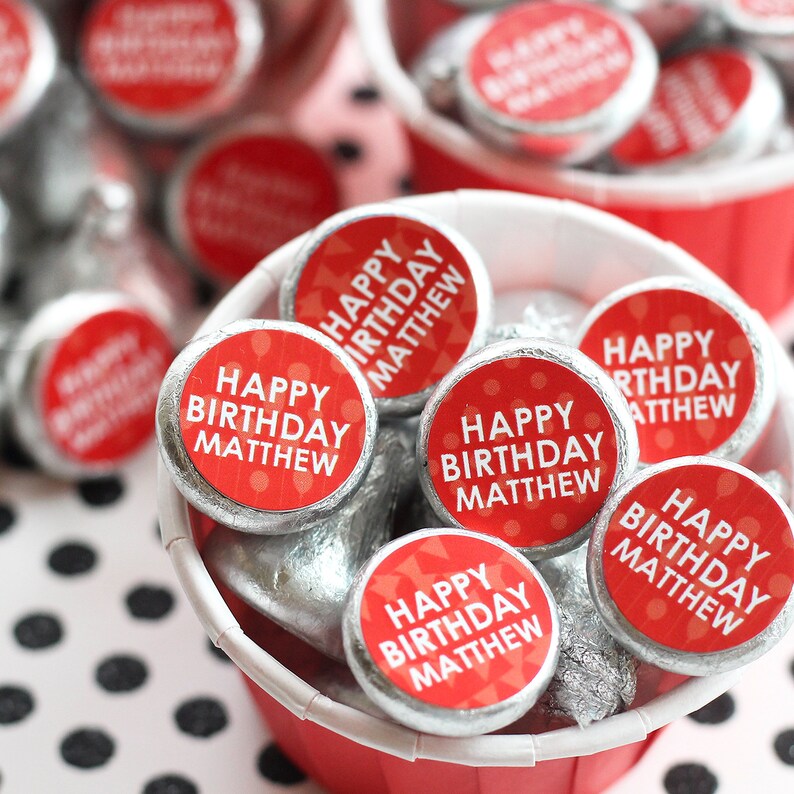 Personalized Happy Birthday Party Favor Stickers With Name Etsy