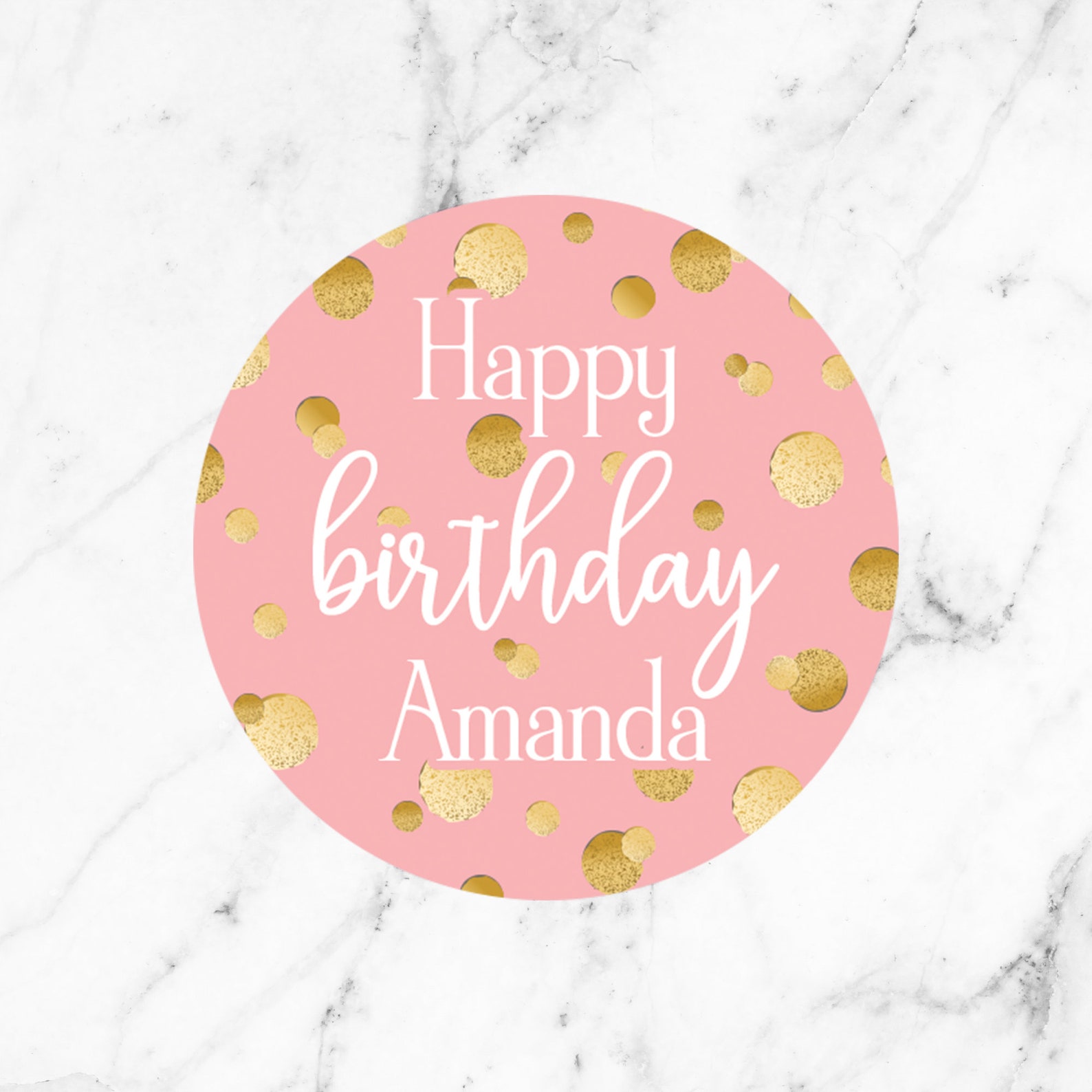 Pink Gold Happy Birthday Personalized Stickers for Favors Etsy