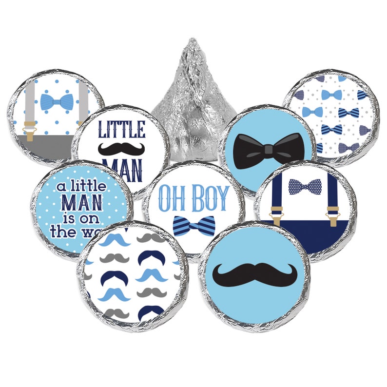 Little Man Boy Baby Shower Party Favor Stickers, Blue Baby Boy Labels for Chocolate Kisses Candy, 180 Small Stickers for Candy Favors image 6