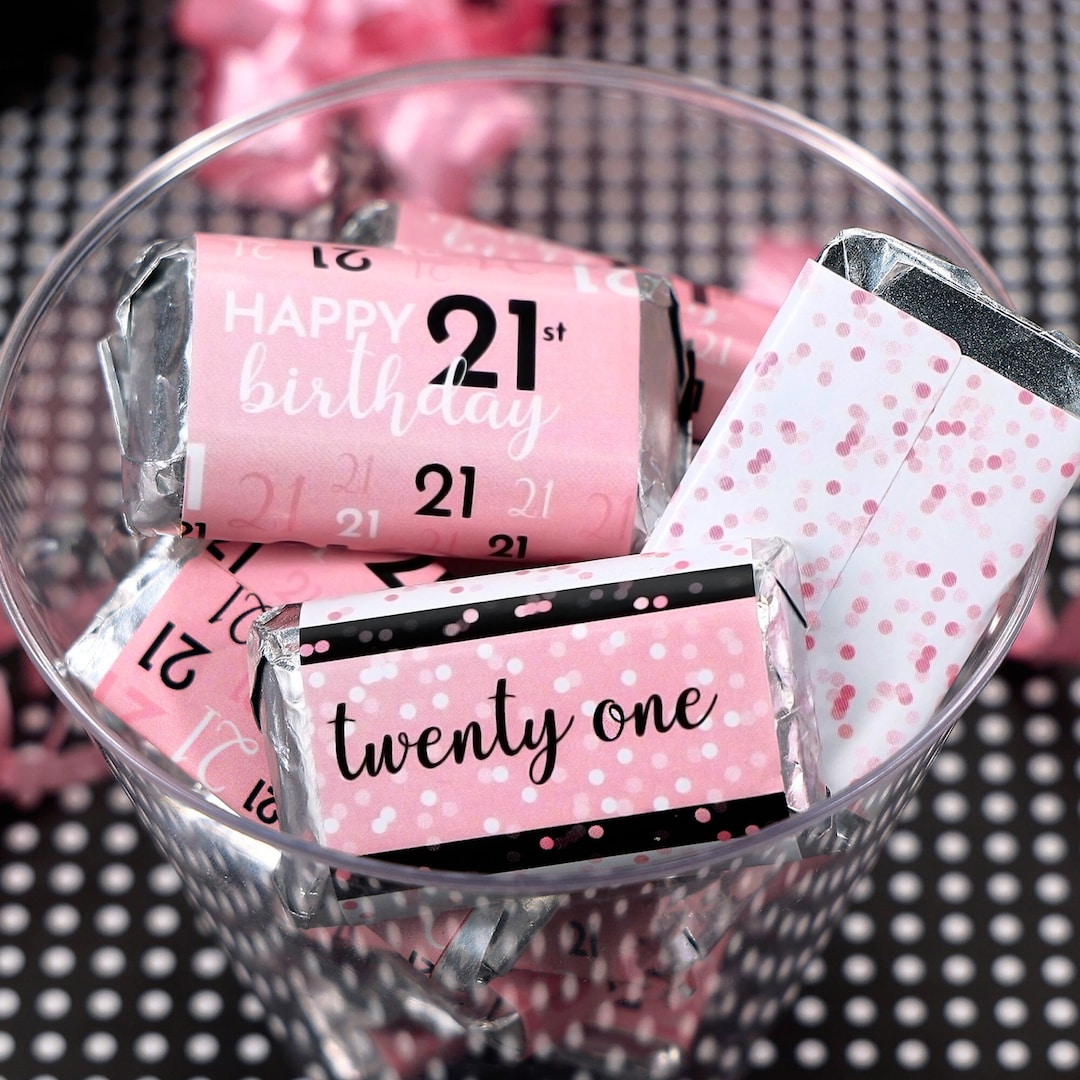 21st Birthday Party Favor Stickers Pink and Black Mini Candy - Etsy