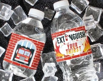 Firefighter Birthday Party Water Bottle Labels, Kids Fire truck Birthday Decorations, Firefighter Party Favors, 24 Water Bottle Stickers