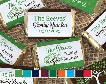 Personalized Family Reunion Candy Wrapper Stickers for Miniature Chocolate Bars | Custom Family Reunion Party Favor Table Decor, 45 or 250